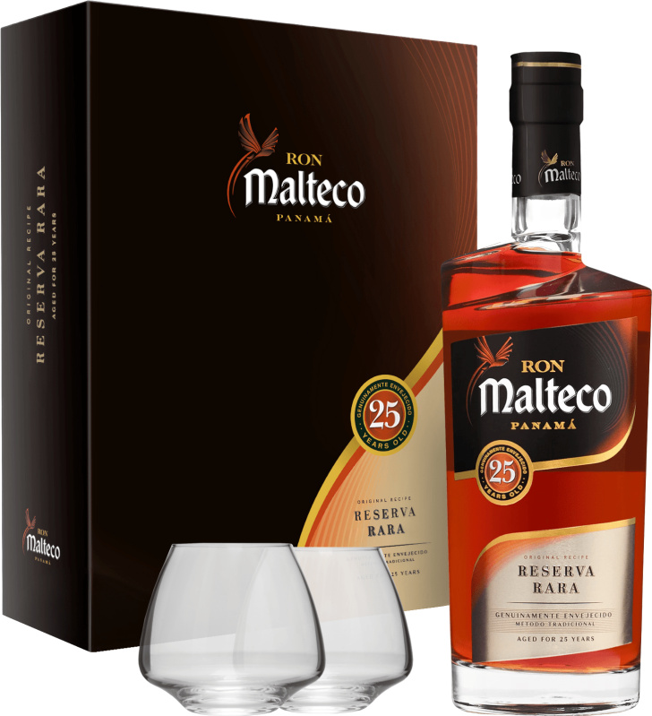 Malteco Reserva Rara 25letý se 2 sklenicemi 40% 0,7l (darčekové balenie 2 poháre)