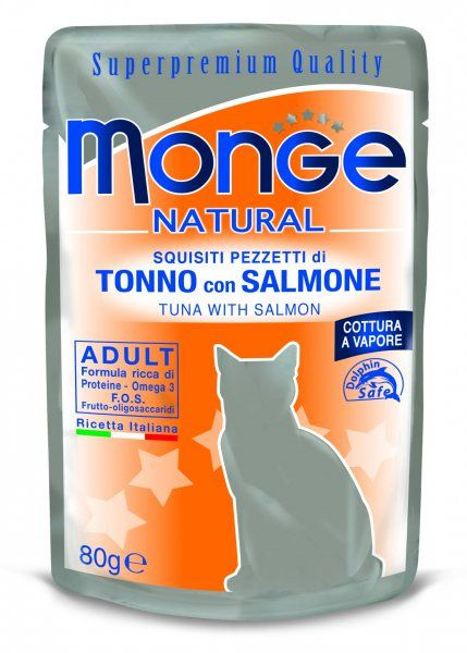 MONGE NATURAL kapsička tuňák v želé s lososem pro kočky 80 g tuňák v želé s lososem