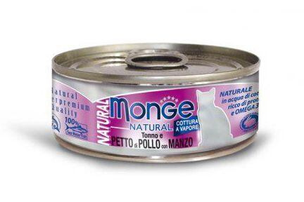 MONGE NATURAL pro kočky tuňák s kuřecími prsy a hovězím
