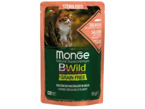 MONGE BWILD CAT Grain Free kapsička STERILKA Losos se zeleninou 85g