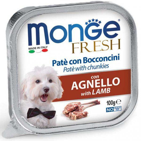 MONGE FRESH - paštika a kousky s jehněčím pro psy 100g