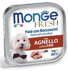 MONGE FRESH - paštika a kousky s jehněčím pro psy 100g