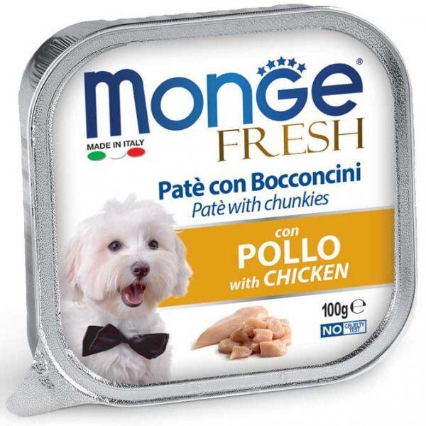 MONGE FRESH - paštika a kousky s kuřecím pro psy 100g