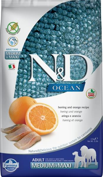 N&D OCEAN DOG Adult M/L Herring & Orange 2,5 kg