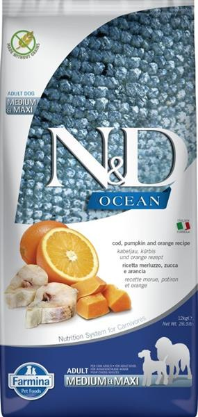 N&D OCEAN DOG Adult M/L Codfish&Pumpkin & Orange 12 kg 