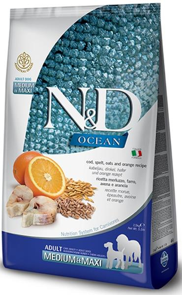 N&D OCEAN DOG LG Adult M/L Codfish & Orange 2,5 kg