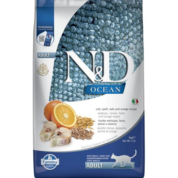 N&D OCEAN CAT LG Adult Codfish & Orange  5 kg 