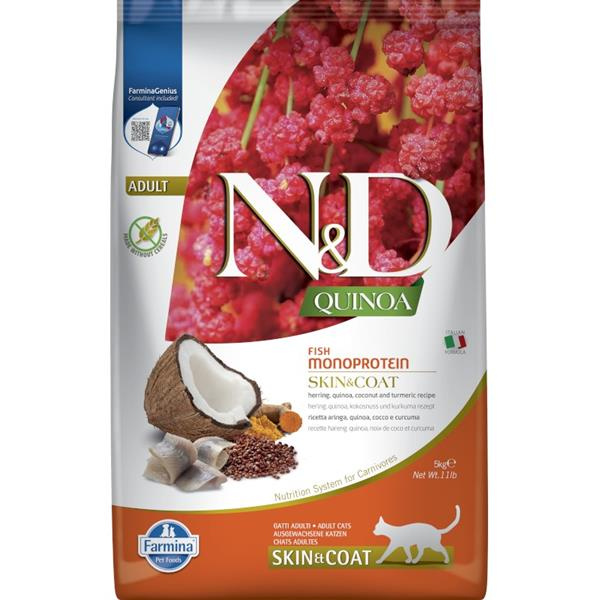 N&D QUINOA Cat GF Skin & Coat, Herring & Coconut Adult 5 kg