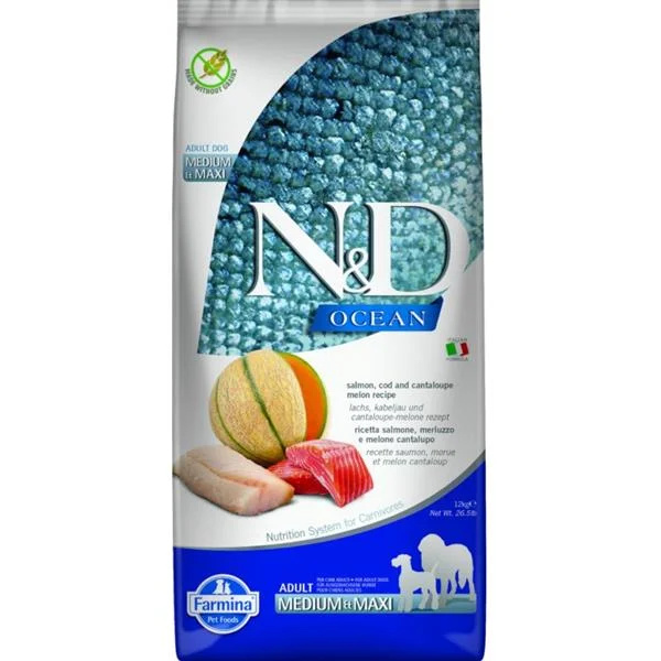 N&D OCEAN DOG Adult M/L Salmon & Cod & Melon 12 kg 