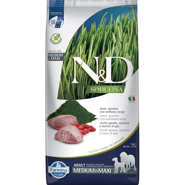 N&D SPIRULINA DOG Adult M/L Lamb & Wolfberry 7kg 