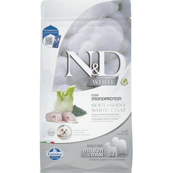 N&D WHITE Dog GF Sea Bass, Spirulina & Fennel Adult Medium & Maxi 2 kg