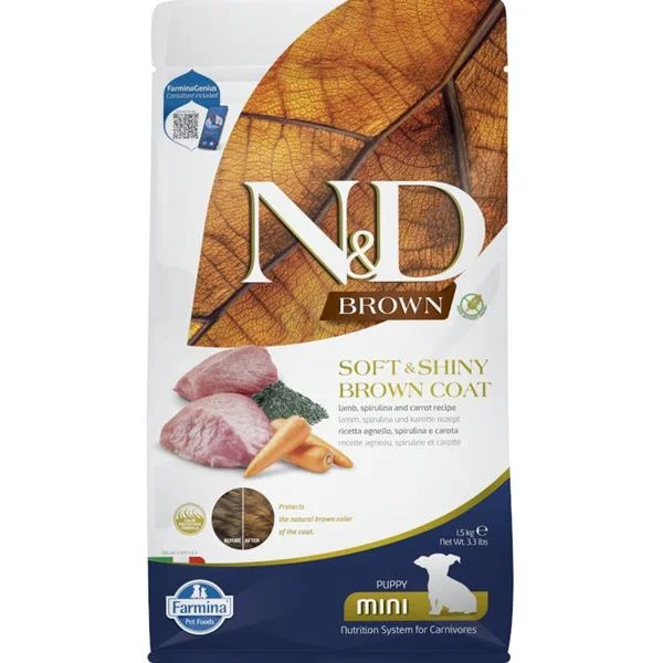 N&D BROWN Dog GF Lamb, Spirulina & Carrot Puppy Mini 1,5 kg