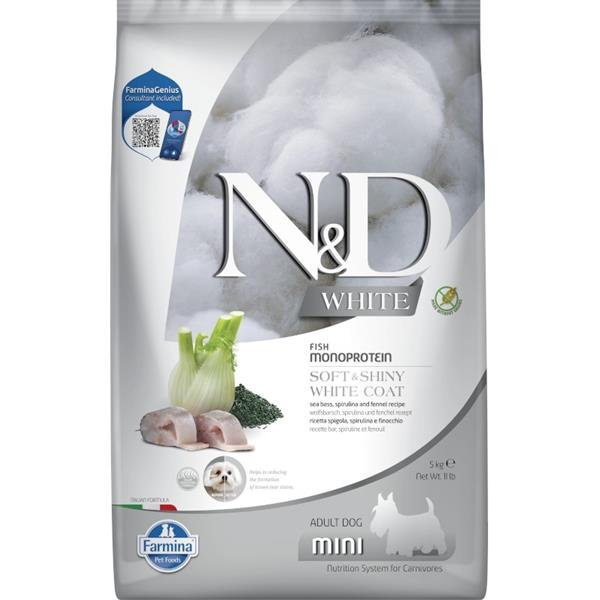 N&D WHITE DOG Adult Mini Sea Bass&Spirulina&Fenn 5 kg