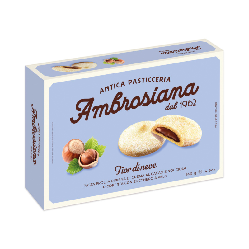 Ambrosiana Fior di Neve sušenky s kakao-lískooříškovou náplní 140g.