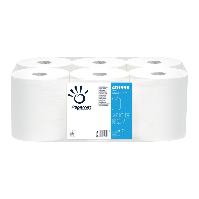 Papírové ručníky v roli Papernet Centrefeed - 2vrstvé, bílé, 6 rolí