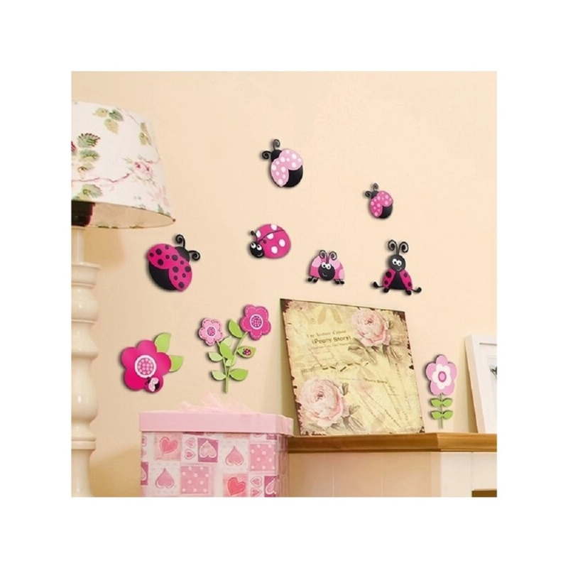 Crearreda Dětská samolepicí dekorace 3D, berušky, 1 arch, 30 x 30 cm