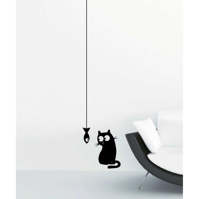 Crearreda Samolepicí dekorace, kočka s rybou, 2 archy, 15 x 31 cm