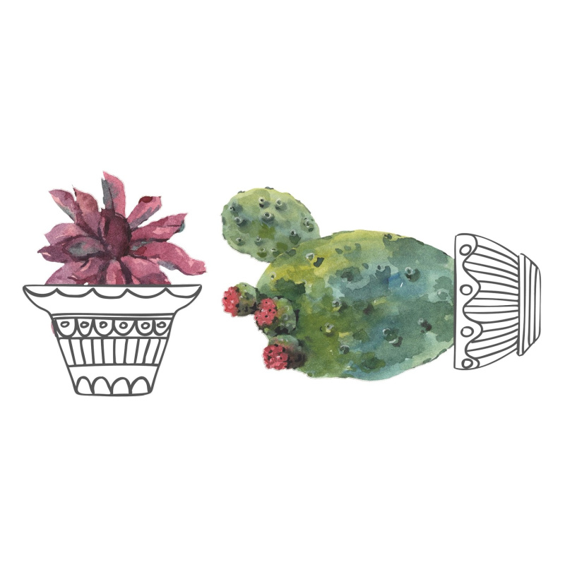 Crearreda Samolepicí dekorace 59181 motiv kaktusy v květináčích, vel. S