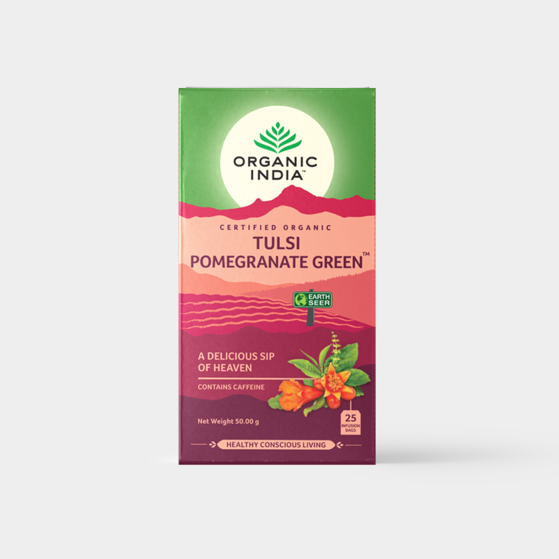 ORGANIC INDIA Tulsi se zeleným čajem a granátovým jablkem BIO, 25 sáčků