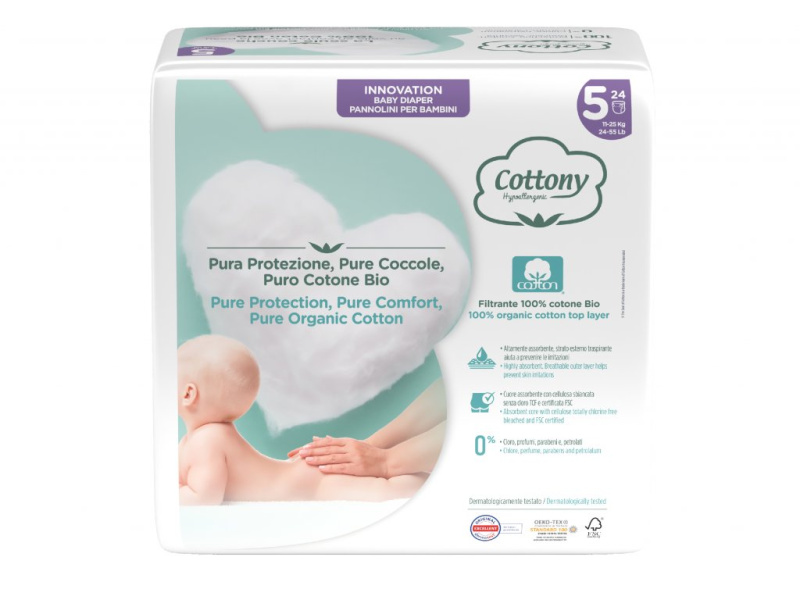 Cottony jednorázové dětské pleny z bio bavlny č.5 (11-25 kg)