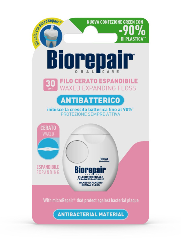 Biorepair Dental Floss Waxed Expanding voskovaná dentální nit pro citlivé dásně Pink 30 m