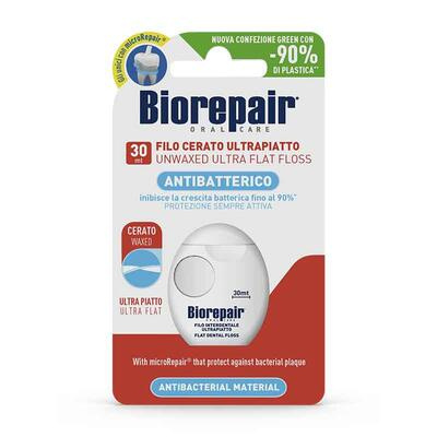 Biorepair Dental Floss Waxed Ultra Flat nevoskovaná dentální nit pro citlivé zuby Red 30 m