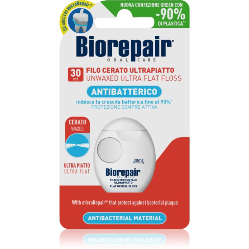 Biorepair Dental Floss Waxed Ultra Flat nevoskovaná dentální nit pro citlivé zuby Red 30 m