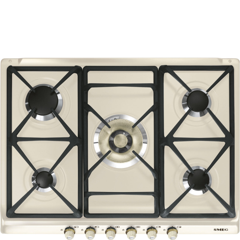 Smeg Plynová varná deska Cortina s 5 varnými zónami, 75 cm, SR775, krémová SR775PO