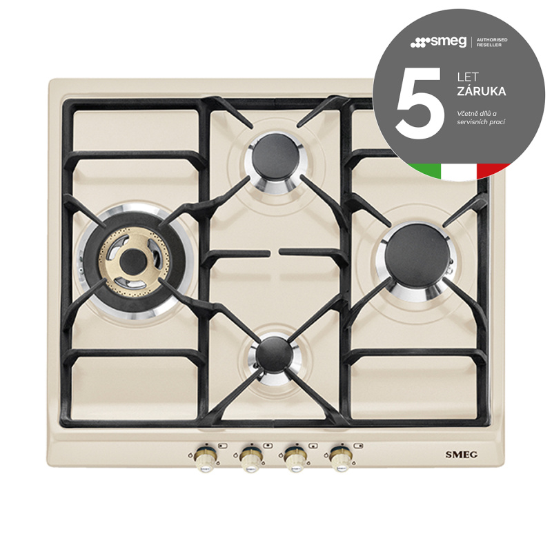 Smeg Plynová varná deska se 4 varnými zónami, 60 cm, SR764, krémová SR764PO