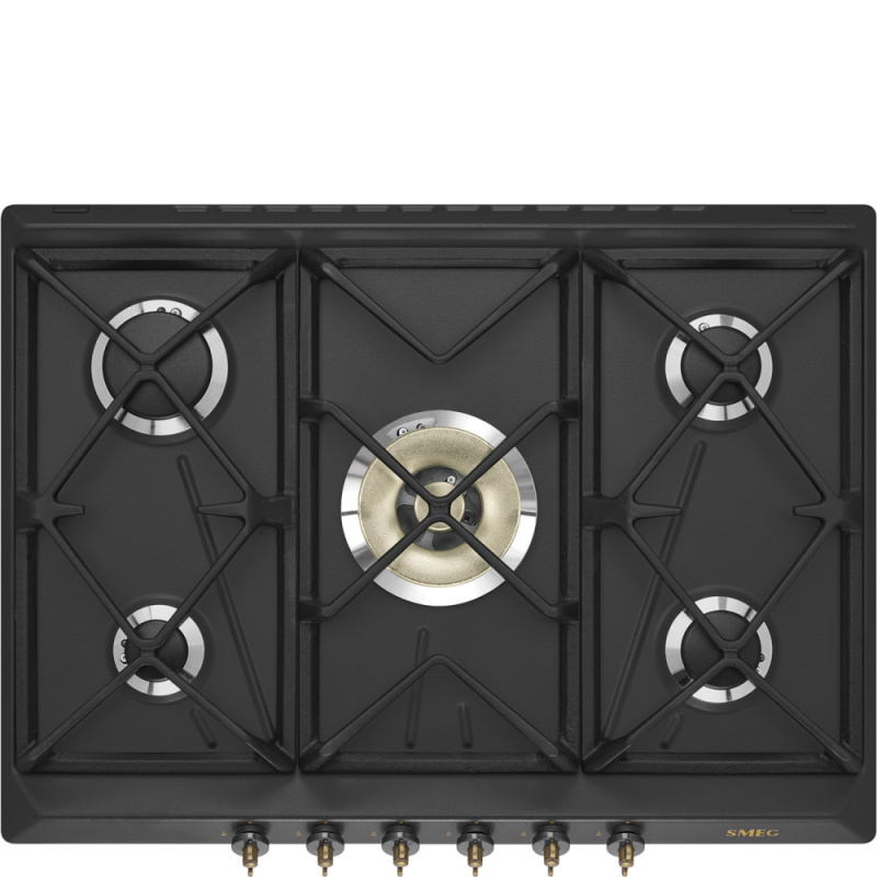 Smeg Plynová varná deska Coloniale s 5 varnými zónami, 70/75 cm, SRV876, černá SRV876AOGH