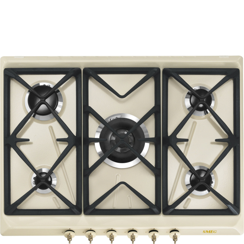 Smeg Plynová varná deska Coloniale s 5 varnými zónami, 70/75 cm, SRV876, krémová SRV876POGH