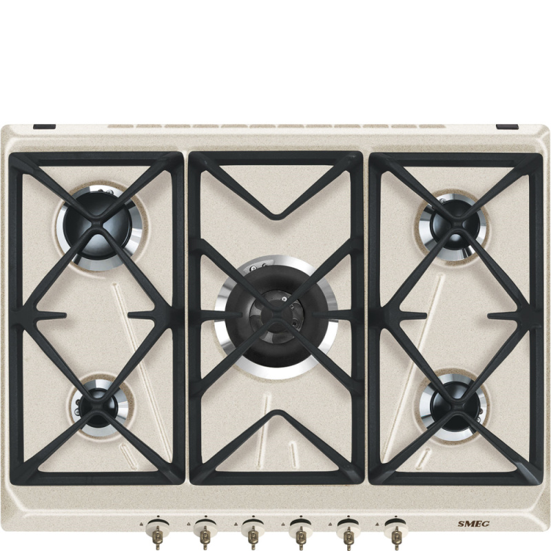 Smeg Plynová varná deska SRV876, 70/75 cm, 5 varných zón, světle krémová SRV876AVOGH2