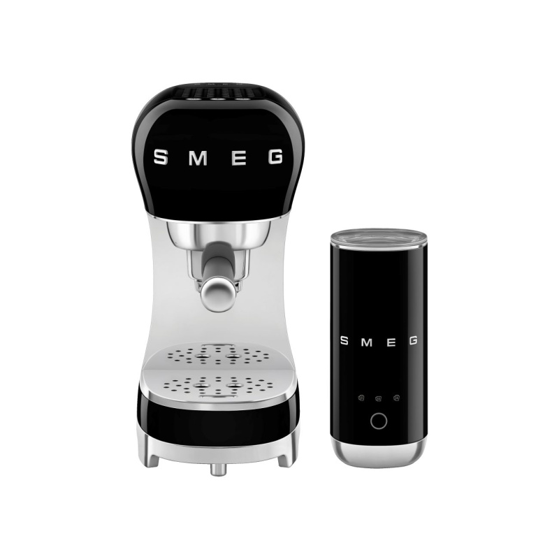 Smeg Set pákového kávovaru a napěňovače na mléko, černá ECF12BLEU