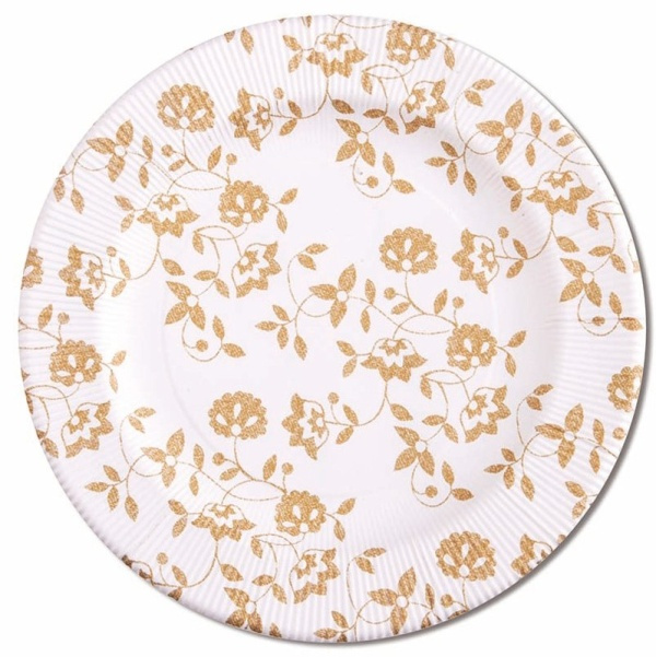 Moje Party ECO TALÍŘE papírové Květy zlaté 27cm 8ks
