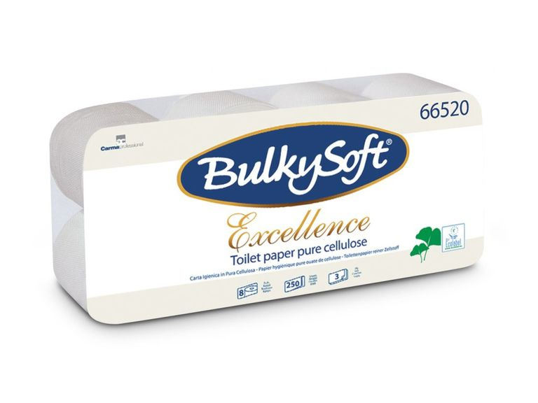 BulkySoft Excellence - toaletní papír - 3vrstvý, 250 útržků, 8 rolí