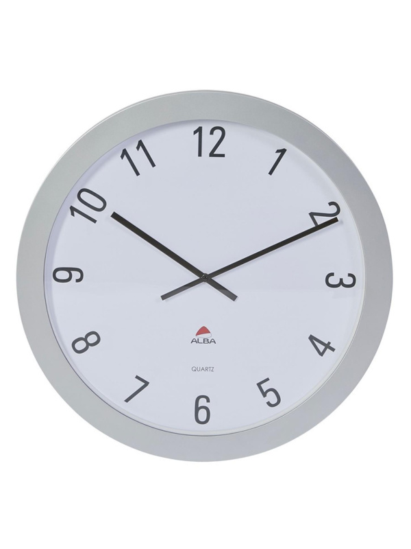 Alba France Nástěnné hodiny Horgiant - plastové, průměr 60 cm, stříbrné