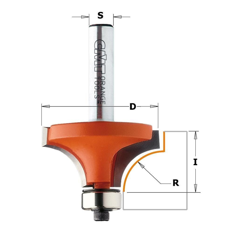 CMT | Radiusová fréza – vydutá, pro vnější zaoblení hran, stopka 8 mm Radius: R 8 mm, Upínací stopka: 8 mm, Pracovní délka: 12,7 mm