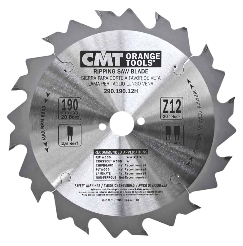 CMT | Pilový kotouč pro podélný řez ø 190/20 mm Z12 WZ/ATB