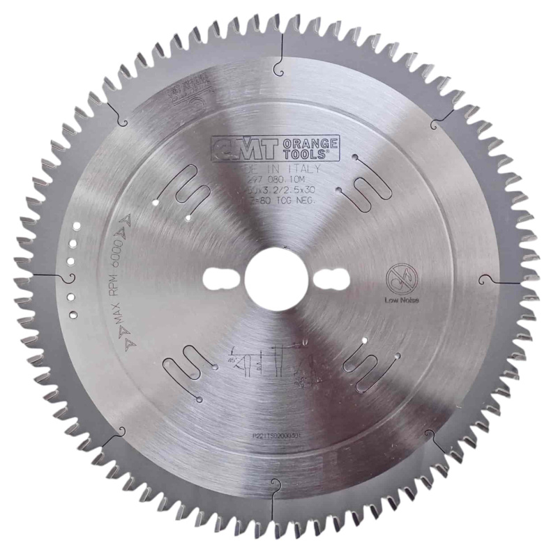 CMT | Pilový kotouč na lamino, plast a neželezné kovy ø 250/30 mm Z80 TCG/TFZ negativ -6°