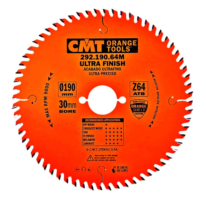 CMT | Pilový kotouč na dřevo, příčný finální řez D190/ 30 mm Z64 WZ/ATB