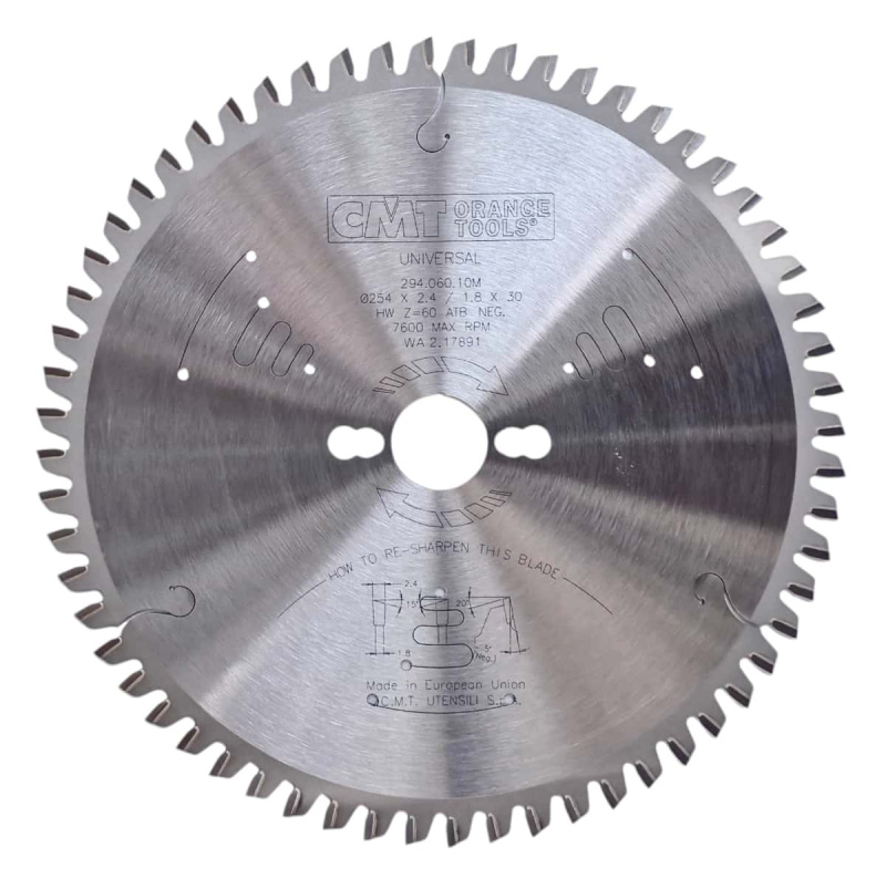 CMT | Pilový kotouč na dřevo pro podélné a příčné řezy ø 254/30 mm Z60 WZ/ATB -5° Neg