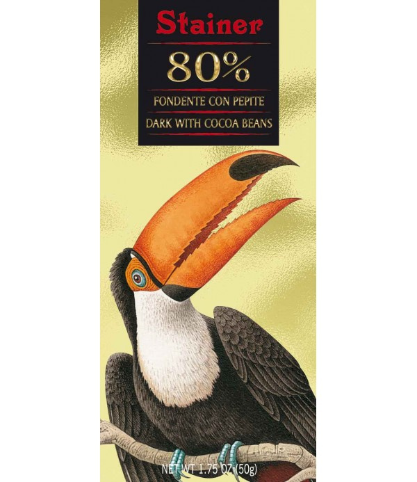 Stainer čokoláda extra hořká 80% s kakaovými nugetkami Tukan (con pepite di cacao) 50g