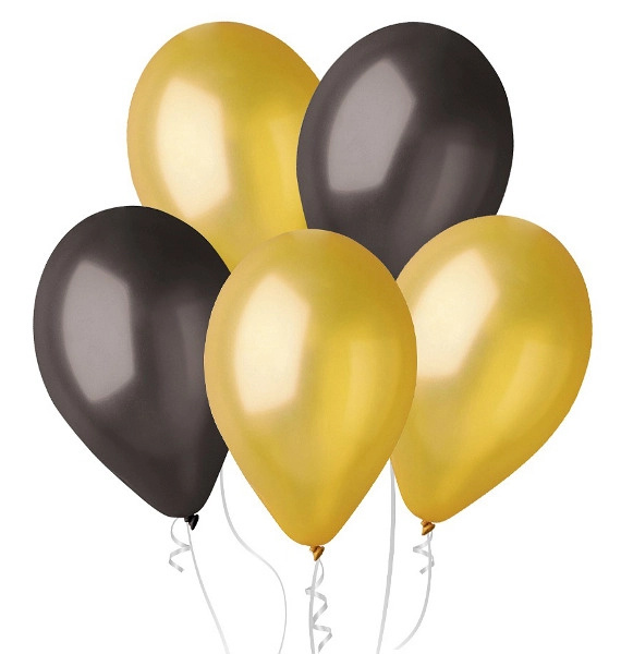 Metalické balónky zlaté a černé 25 cm, 100 ks