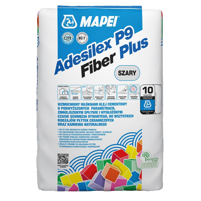 Lepidlo na obklady Mapei Adesilex P9 Fiber Plus C2TE 25 kg,šedé