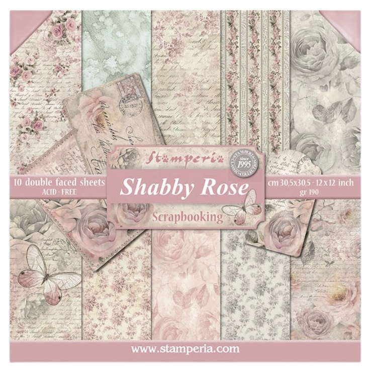 Sada oboustranných papírů 30x30cm Shabby Rose (10ks)