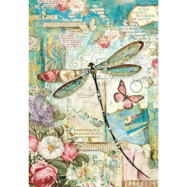 Rýžový papír Vážka a květiny