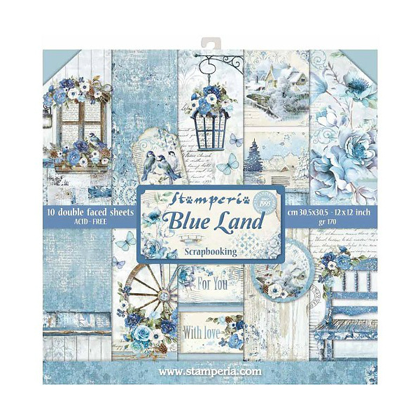 Sada oboustranných papírů 30x30cm Modrá provence (10ks)