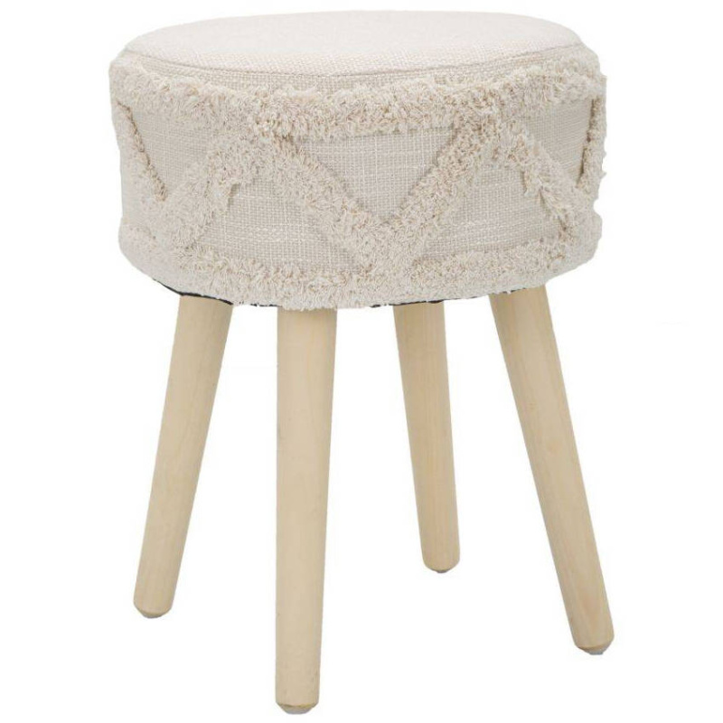 Mauro Ferretti Stolička v boho stylu, dřevěné nohy, Ø 32 cm béžová
