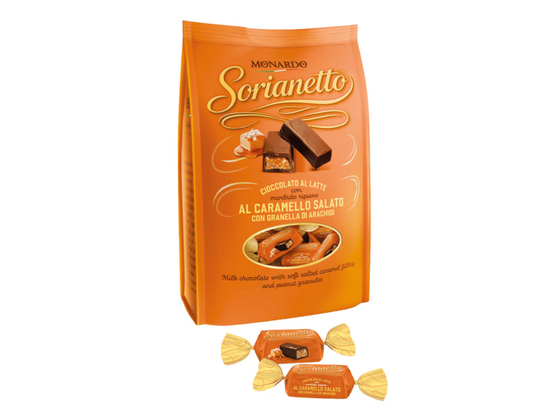 Monardo Plněná pralinka se slaným karamelem a arašídy (Sorianetto Al Caramelo Salato) 100g
