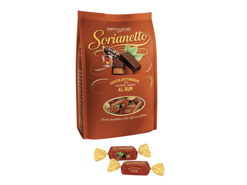 Monardo Plněná pralinka s rumem mandlemi a arašídy (Sorianetto Al Rum) 100g